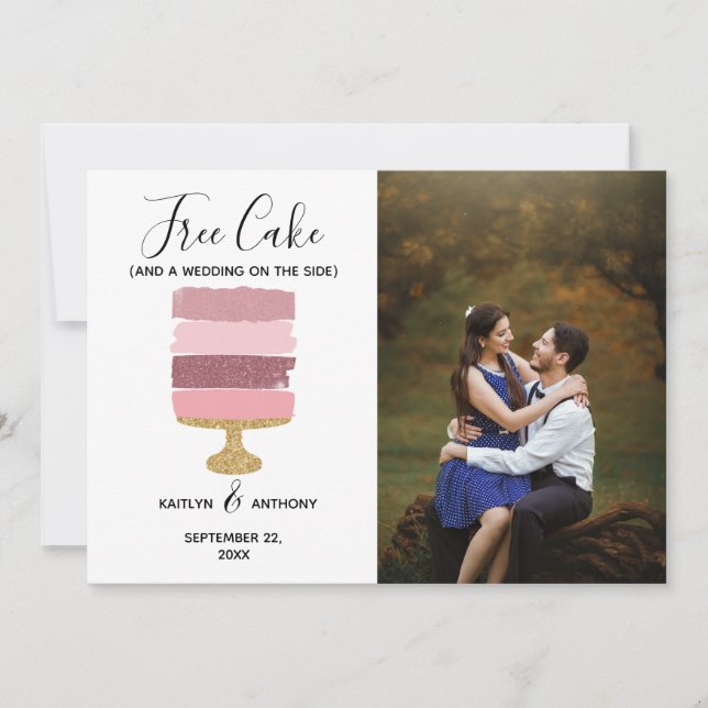 Save The Date Gratuit Gâteau Amusant Photo Moderne Mariage Enreg (Devant)