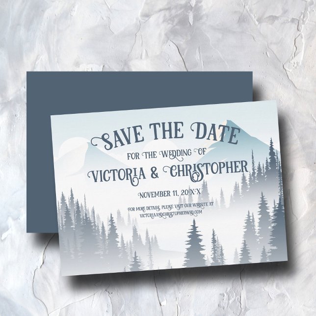 Save The Date Gray Mountain Fog Forest Wilderness Winter (Créateur téléchargé)