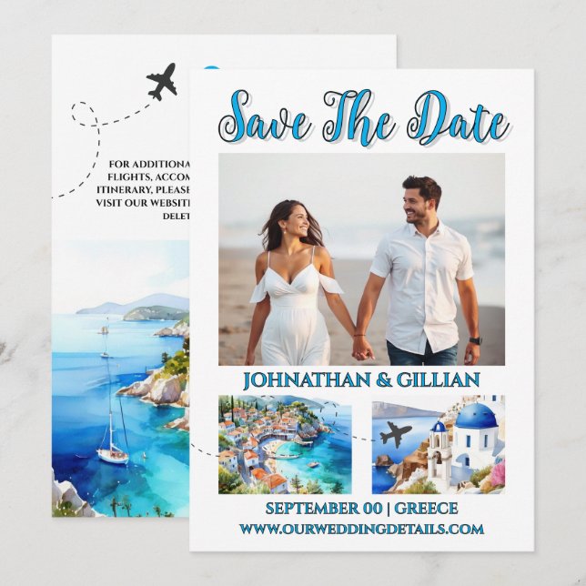 Save The Date Grèce enregistrer la date destination photo escapa (Devant / Derrière)