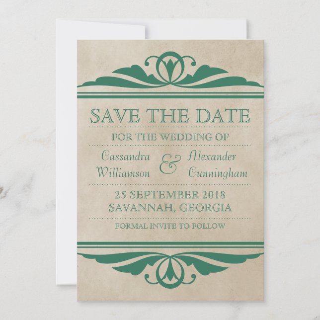 Save The Date Green Elegant Deco Enregistrer l'Invitation de dat (Devant)