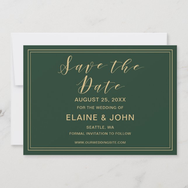Save The Date Green et Gold Wedding enregistrer les dates (Devant)