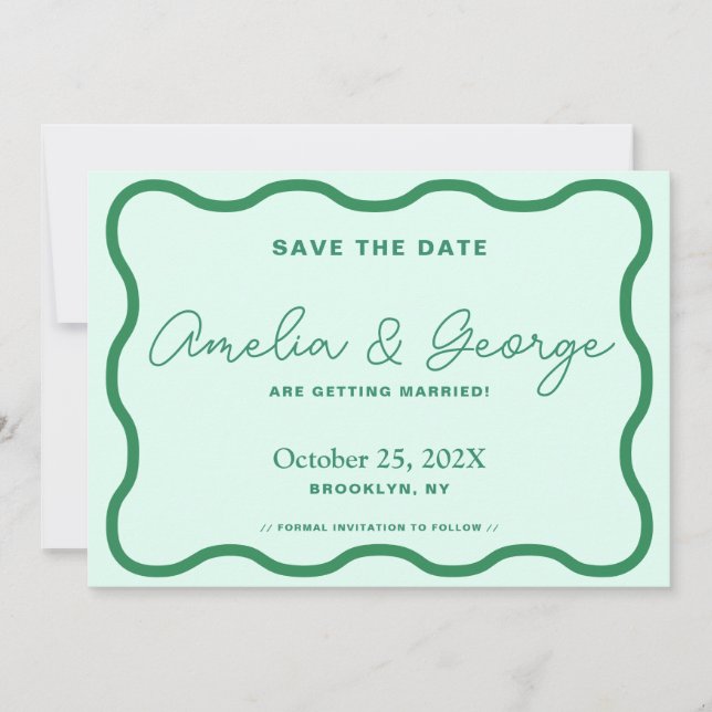 Save The Date Green et Mint Wavy Retro (Devant)