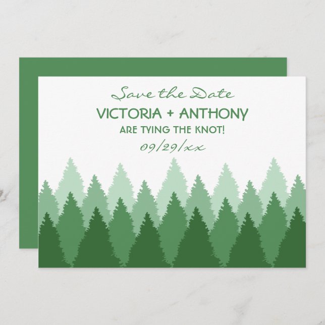 Save The Date Green Forest Range Woodland Wedding Enregistrer La (Devant / Derrière)