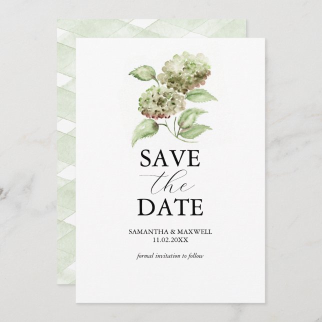 Save The Date Green Hydrangea Wedding Save The Dates (Devant / Derrière)