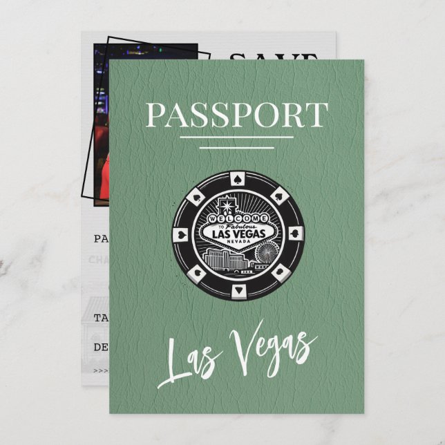 Save The Date Green Las Vegas Passport Enregistrer La Date (Devant / Derrière)