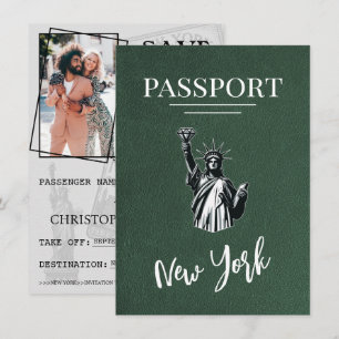 Save The Date Green New York City Passport Enregistrer La Date