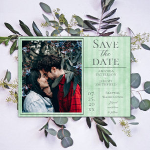 Save The Date Green Vintage Striped Photo Enregistrer la date