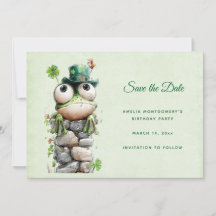 Grenouille avec chapeau vert et trèfle mignonne