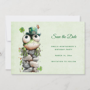Save The Date Grenouille avec chapeau vert et trèfle mignonne