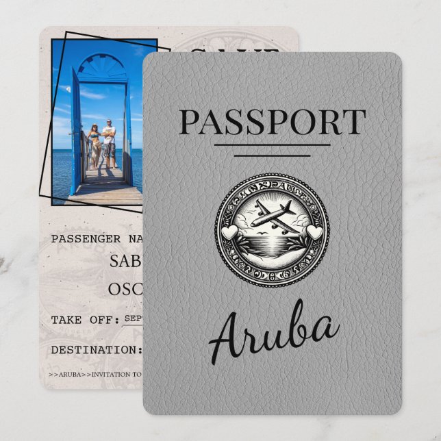 Save The Date Grey Aruba Passeport Enregistrer La Date (Devant / Derrière)