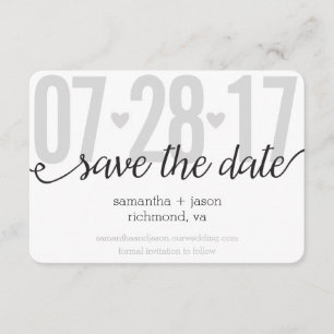 Save The Date Grey Hearts et Chevron Big Numbers Enregistrer la 