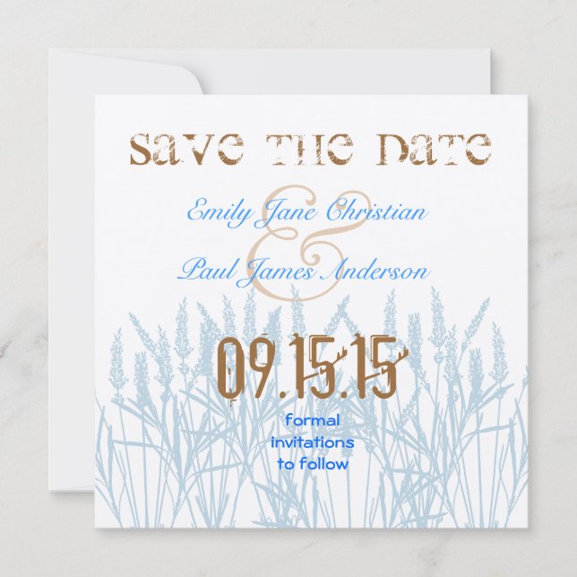 Save The Date Gris Bleu Bleu Bleu Police Enregistrer la date (Devant)