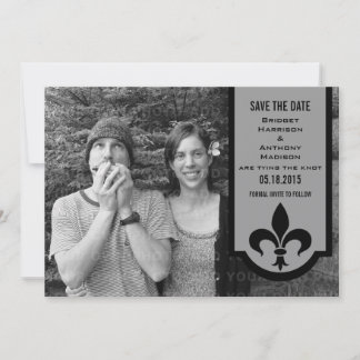Save The Date Gris Fleur De Lis Bannière Enregistrer la date Inv