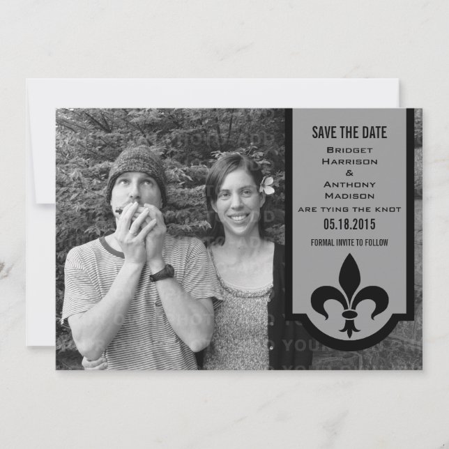Save The Date Gris Fleur De Lis Bannière Enregistrer la date Inv (Devant)