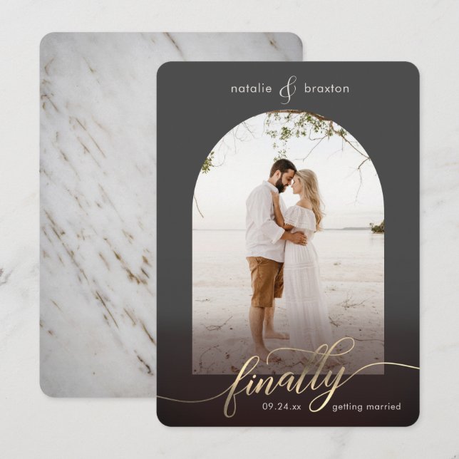 Save The Date Gris foncé Finalement Se Marier & Fenêtre Photo (Devant / Derrière)