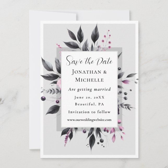 Save The Date Gris rose Floral moderne Cadre Bible Verse Mariage (Devant)