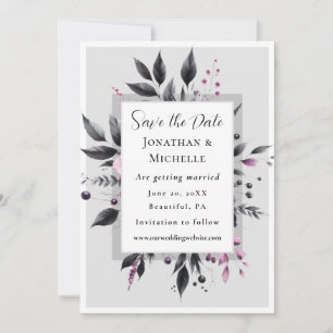 Save The Date Gris rose Floral moderne Cadre Bible Verse Mariage