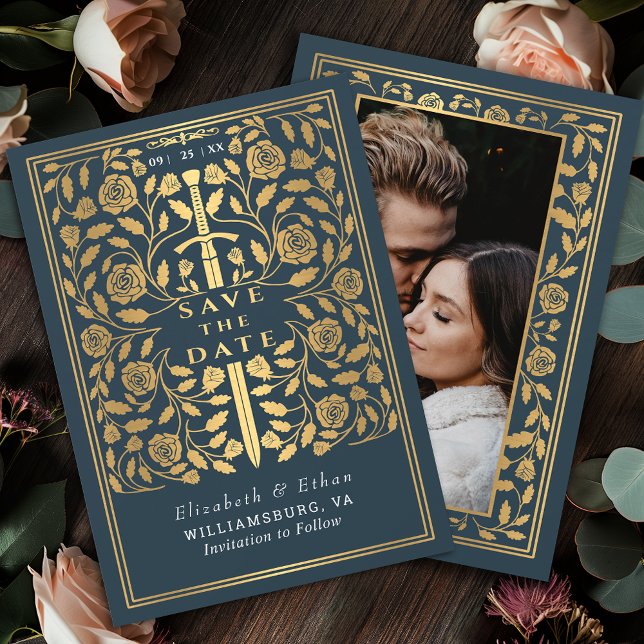 Save The Date Gris Royal Médiéval Mariage d'épée Photo (Créateur téléchargé)