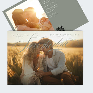 Save The Date Gris vert classique QR Code Deux photos