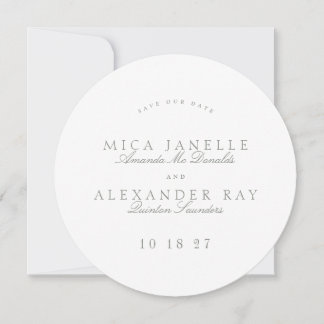 Save The Date Gris Vert Formal Classic Calligraphie Ronde Photo