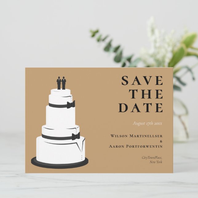 Save The Date Grooms Mariage Cake Camel Brown LGBTQ (Debout devant)