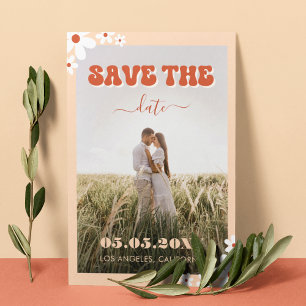 Save The Date Groovy Daisy Retro Hippie 70s Seventies Wedding