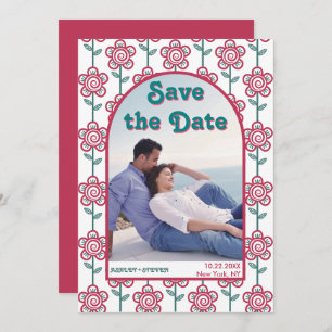 Save The Date Groovymagenta et fleurs turquoises les années 70 p