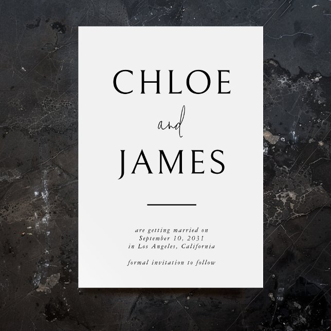 Save The Date Gros noms Typographie moderne Noir Blanc Mariage (Créateur téléchargé)