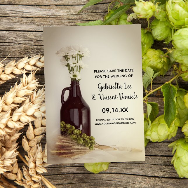 Save The Date Growler Hops Daisies Brewery Wedding Enregistrer l (Créateur téléchargé)