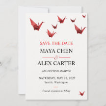 Grues de papier origami rouges mariage minimaliste