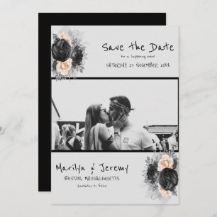 Save The Date Grunge Photo Black Floral Flat Enregistrer La Cart