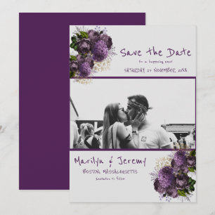 Save The Date Grunge Photo Plat Floral Violet Enregistrer La Car