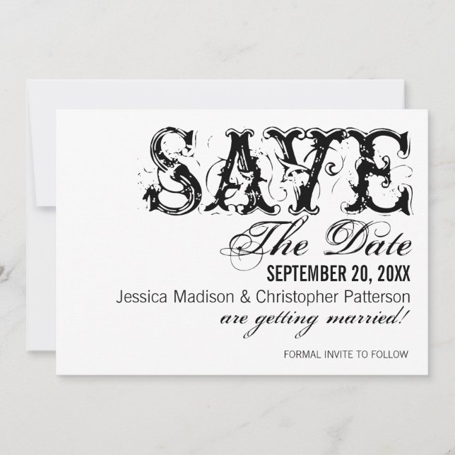 Save The Date Grunge Typographie Enregistrer la date, Noir (Devant)
