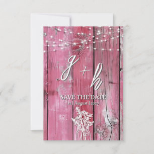 Save The Date Guirlande de lumières en bois rustique rose vif Bo