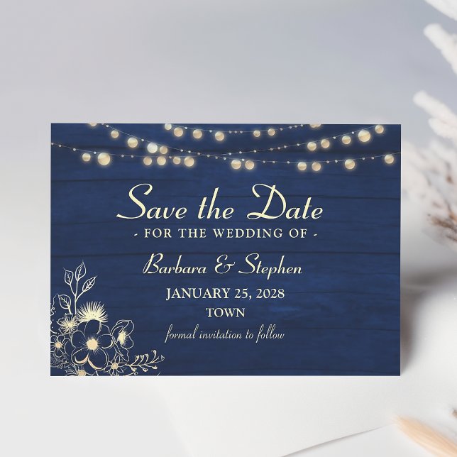 Save The Date Guirlande de lumières rustique bleu marine (Créateur téléchargé)