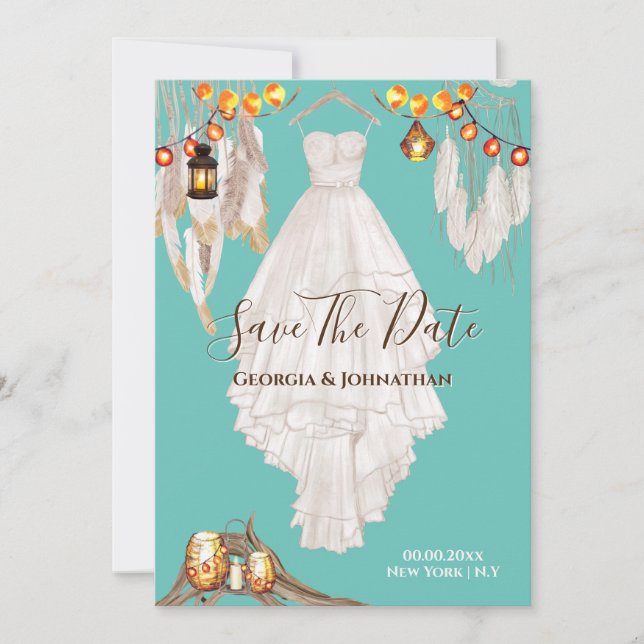 Save The Date Guirlande lumineuse plume bohème macramé robe sarc (Devant)