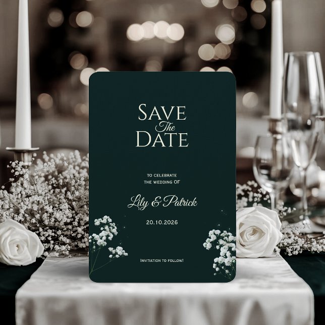 Save The Date Gypsophile vert émeraude élégant pour bébé (Créateur téléchargé)