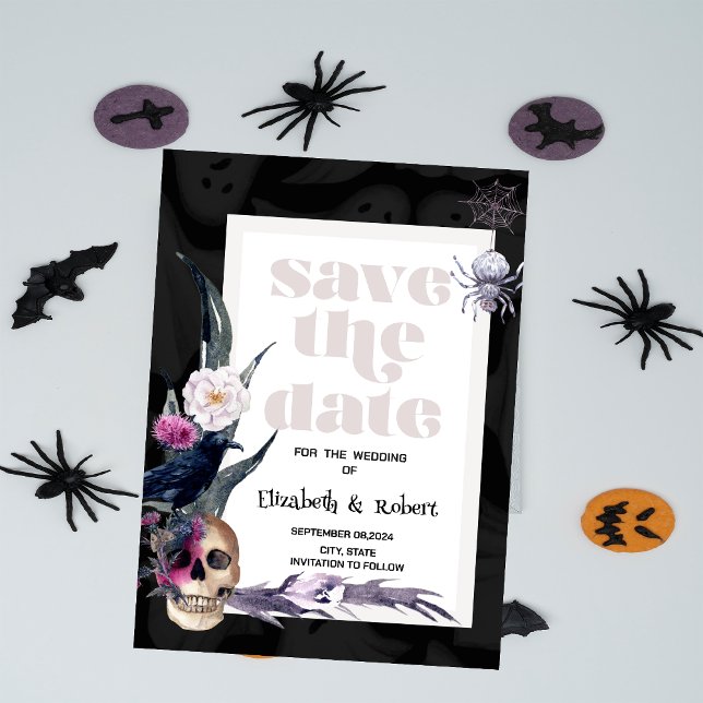 Save The Date Halloween Crâne floral Enregistrer la date (Créateur téléchargé)