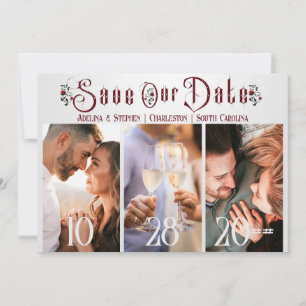 Save The Date Halloween Roses de script gothique Trois Mariage p