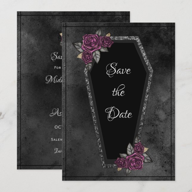 Save The Date Halloween Roses Gris Noir Café (Devant / Derrière)