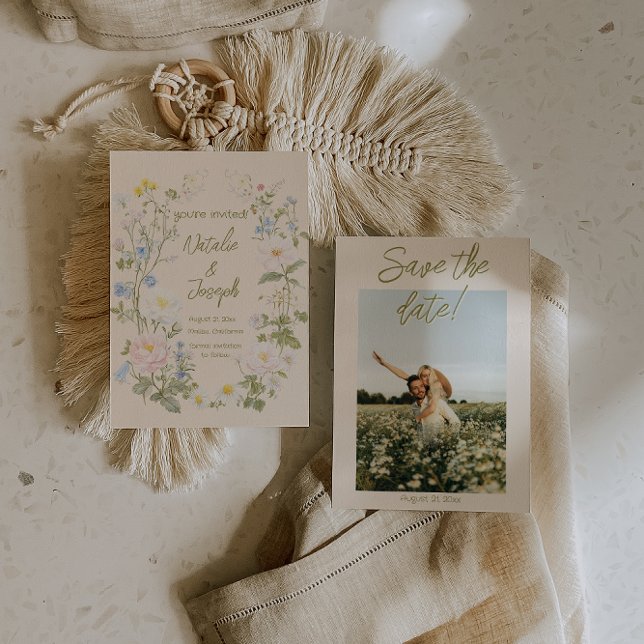 Save The Date Hand Written Floral Wreath Summer Photo Wedding (Créateur téléchargé)