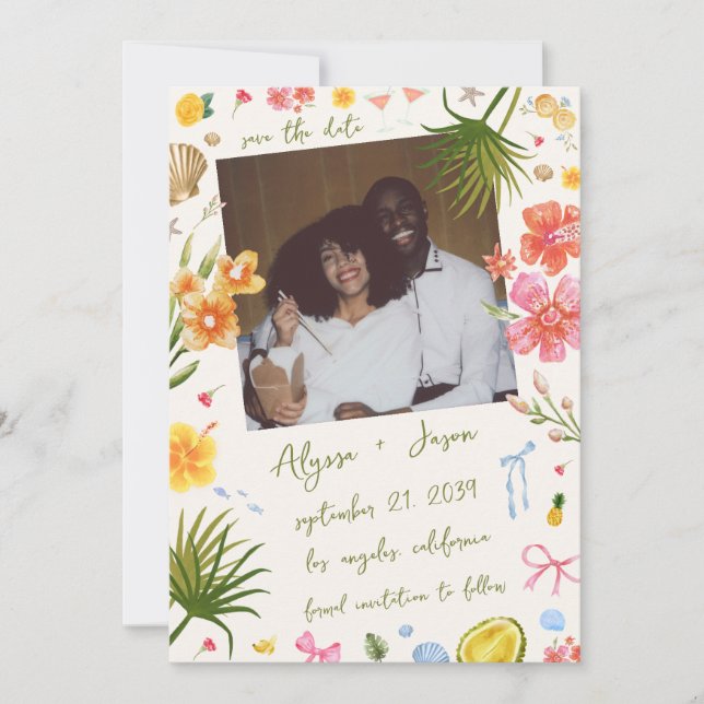 Save The Date Handwritten Island Tropical Colorful Beach Wedding (Devant)