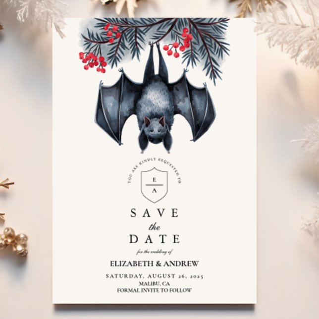 Save The Date Hanging Bat Gothique Mariage d'hiver (Créateur téléchargé)