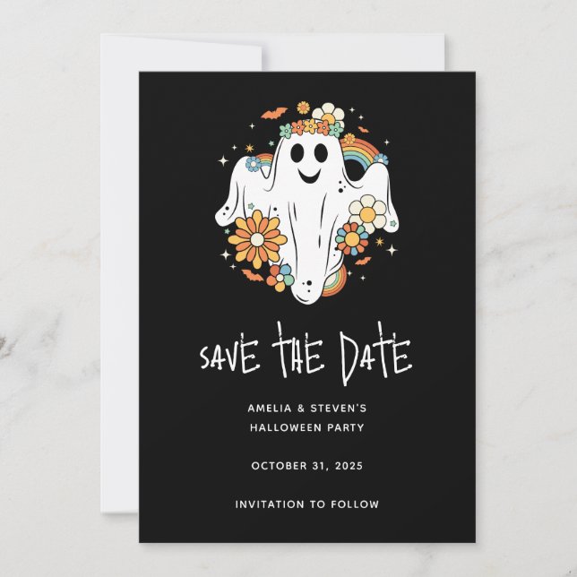 Save The Date Happy Ghost Retro Hippie Vibe Halloween (Devant)