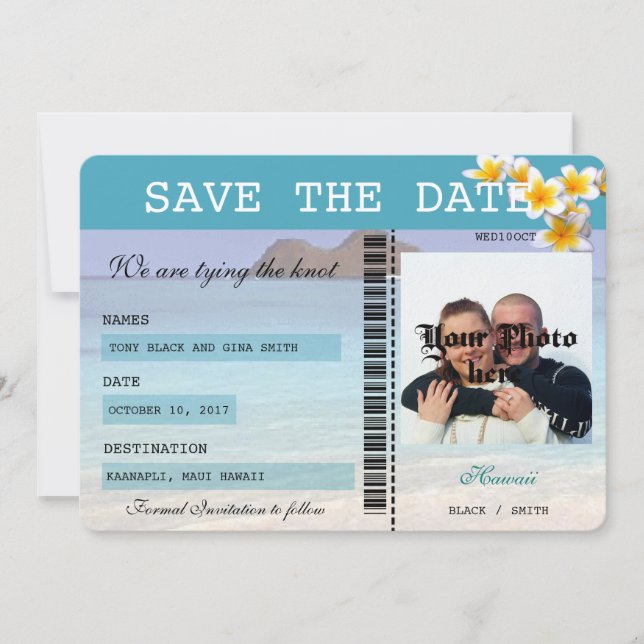 Save The Date Hawaii Mariage Boarding Pass Enregistrer la date (Devant)
