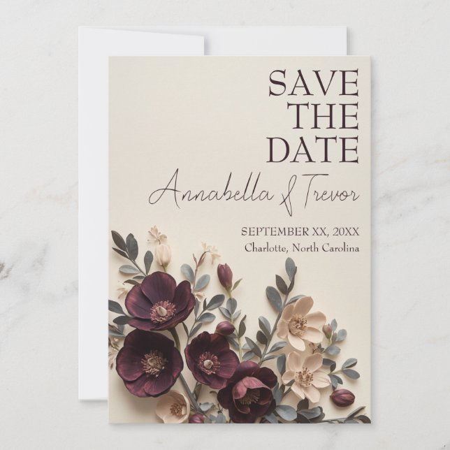 Save The Date Hellebores de prune foncée et floral lunatique Euc (Devant)