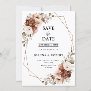Save The Date Herbe des Pampas en Terracotta Mariage Géométrique