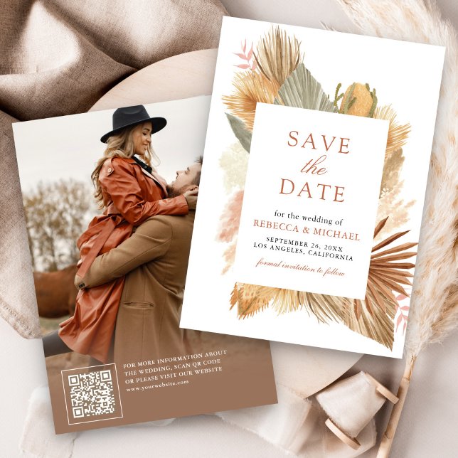 Save The Date Herbe des Pampas Feuilles de Palmier Séchées Photo (Créateur téléchargé)