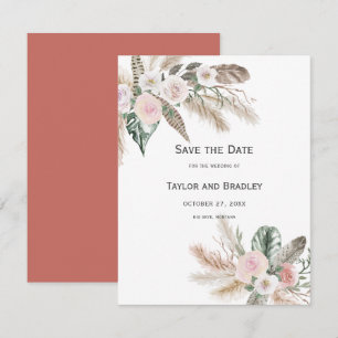 Save The Date Herbe des Pampas Fleur Tropicale, Plumes, Rustique