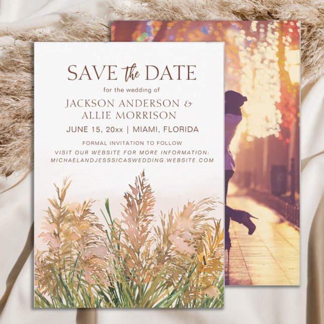 Save The Date Herbe des Pampas Mariage Botanique Bohème Rustique (Rustic pampas grass wedding Save the Date photo card)